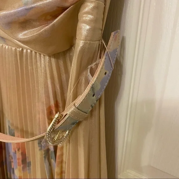 Lauren Ralph Lauren Pleated Metallic Floral Dress in Blush Multi - Picture 8 of 14